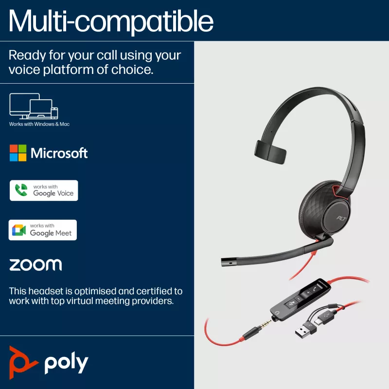 HP Poly Blackwire 5210 Μονοφωνικό USB-C Headset +3.5mm Plug +USB-C/A Adapter (Bulk)
