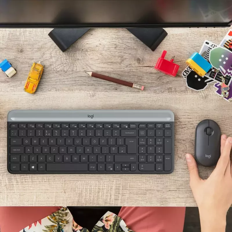 Logitech MK470 Ασύρματο πληκτρολόγιο+ποντίκι, Graphite, ποντίκι συμπεριλαμβάνεται, QWERTY US, USB