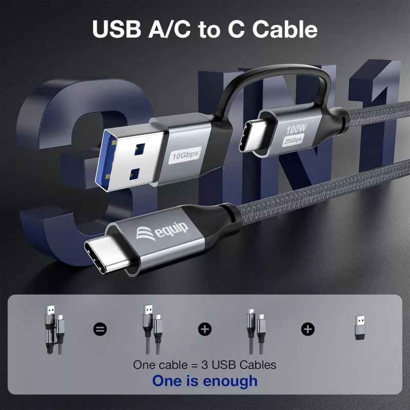 Equip 128431 Καλώδιο USB USB 3.2 Gen 2x2 1 m USB A/USB C USB C Μαύρο