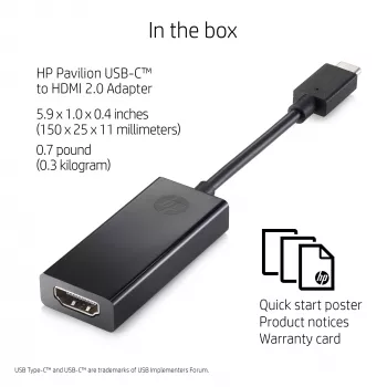 HP 1WC36AA προσαρμογέας USB-C σε HDMI 2.0, USB-C αρσενικό σε HDMI θηλυκό, μαύρο