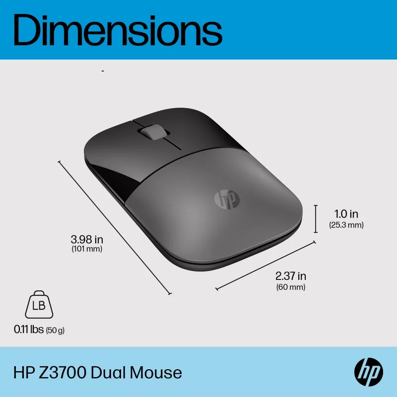 HP Z3700 Dual Silver Ποντίκι, αμφίχειρο, RF Wireless + Bluetooth, Ασημί