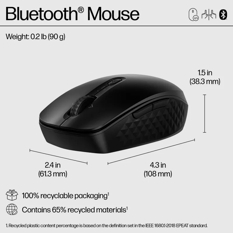 HP 420 Προγραμματιζόμενο ποντίκι Bluetooth, Αμφίχειρο, Bluetooth, 4000 DPI, Μαύρο