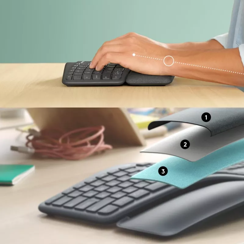 LOGITECH Ergo K860 - Ασύρματο split πληκτρολόγιο Graphite Qwerty US/International