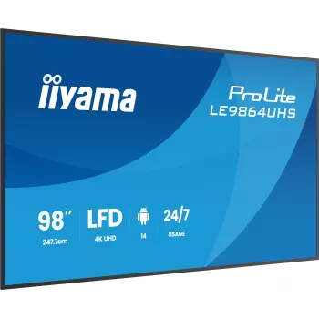 iiyama LE9864UHS-B1AG Οθόνη ψηφιακής σήμανσης Επίπεδη οθόνη 2,49 m (98 inch) Wi-Fi 500 cd/m² 4K Ultra HD μαύρο Ενσωματωμένος επεξεργαστής Android 24/7