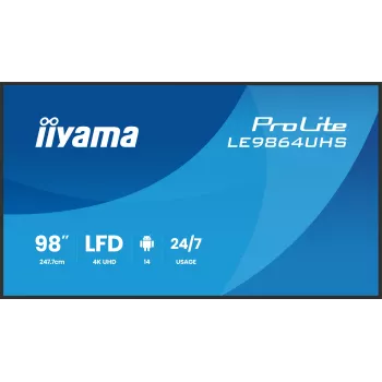 iiyama LE9864UHS-B1AG Οθόνη ψηφιακής σήμανσης Επίπεδη οθόνη 2,49 m (98 inch) Wi-Fi 500 cd/m² 4K Ultra HD μαύρο Ενσωματωμένος επεξεργαστής Android 24/7