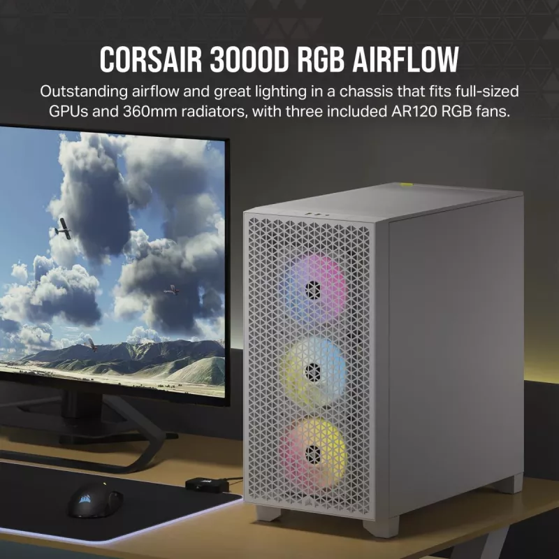 CORSAIR Mid-Tower Κουτί PC - 3000d RGB Airflow - Λευκό