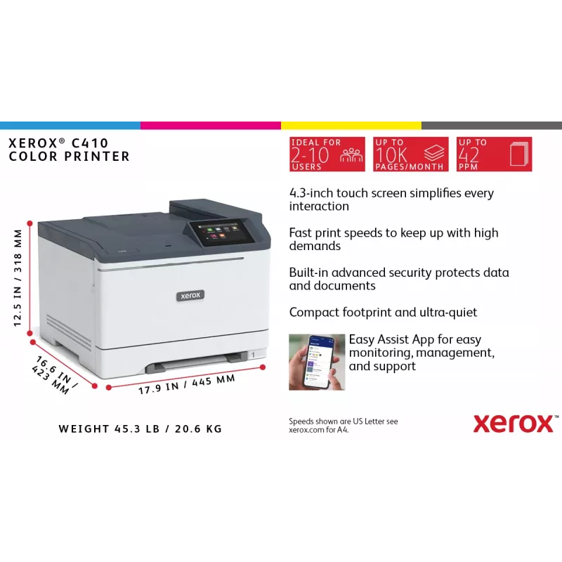 Xerox C410 A4 40ppm Duplex Εκτυπωτής PS3 PCL5e/6 2 Δίσκοι χαρτιού 251 Φύλλα