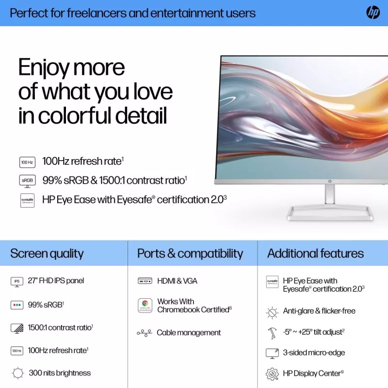 HP Οθόνη Desktop - Σειρά 5 527sw - 27 inch - 1920x1080 (FHD) - IPS