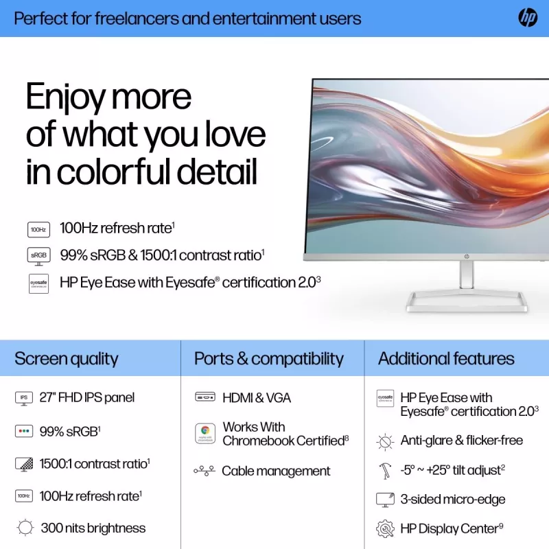 HP Οθόνη Desktop - Σειρά 5 527sw - 27 inch - 1920x1080 (FHD) - IPS