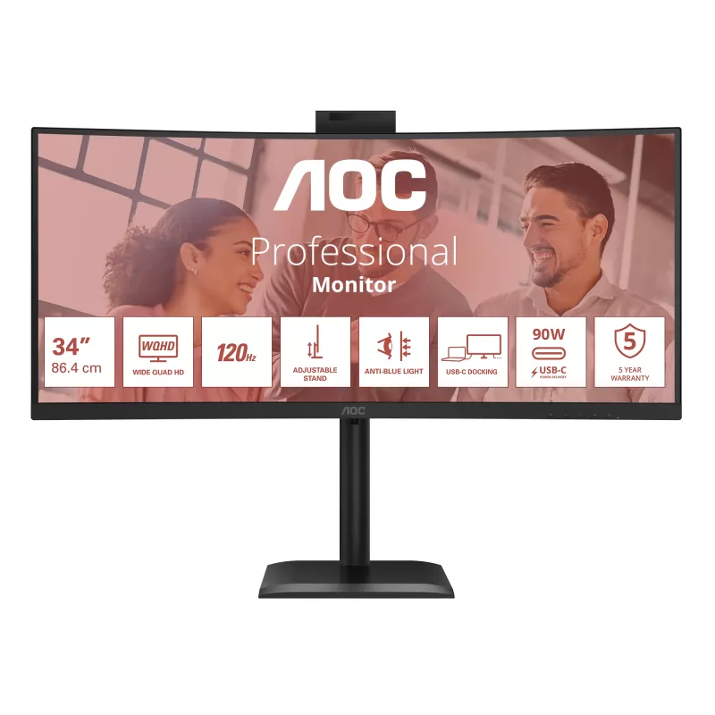 AOC E4 CU34E4CW Οθόνη υπολογιστή 86,4 cm (34 ίντσες) 3440 x 1440 Pixel UltraWide Quad HD LED Μαύρο