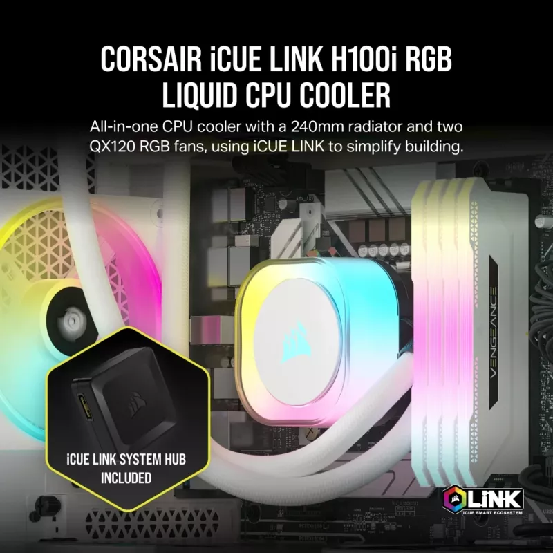 Ψύκτρα CPU CORSAIR – iCUE Link H100i RGB υδρόψυξη AiO – λευκό