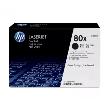 HP 80X Συσκευασία 2 τεμ. Υψηλής απόδοσης Μαύρο Γνήσια Toner LaserJet