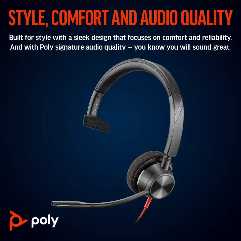 HP Poly Blackwire 3310 μονοφωνικό Headset με USB-C + προσαρμογέα USB-C/A