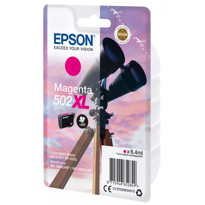 Epson Ατομική συσκευασία Magenta 502XL Μελάνι, Υψηλή (XL) απόδοση, Magenta, Χρωστική μελάνη, 6,4 ml, 1 τεμ., 470 σελίδες
