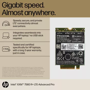 HP XMM 7560 R+ LTE-Advanced Pro WWAN, Κίνα, Business, -20 - 65 °C, -40 - 85 °C, Windows 10, Windows 11, 42 mm