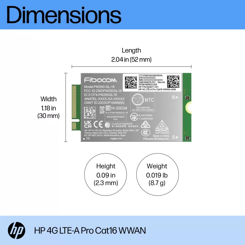 HP 4G LTE-A Pro Cat16 WWAN Κάρτες Διεπαφής/Προσαρμογείς