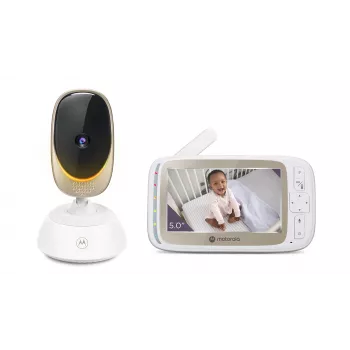 Βιντεοκάμερα Motorola VM85 CONNECT — οθόνη TFT 5 ιντσών, 480×272, εμβέλεια 300 m, 2× ψηφιακό zoom, 2,4 GHz Wi‑Fi/FHSS, αμφίδρομος ήχος, λευκό
