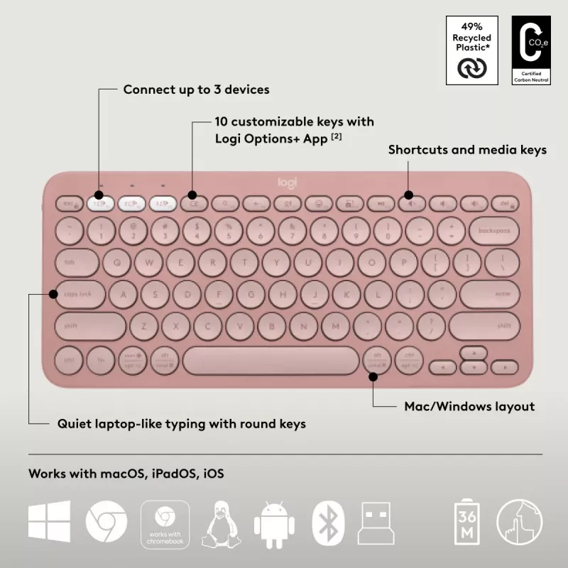 Logitech Pebble 2 Combo Ασύρματο πληκτρολόγιο ποντίκι ροζ QWERTY