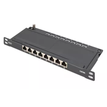 Patch Panel DIGITUS CAT6A θωρακισμένο, 8-Port 1/2U, Τοποθέτηση σε rack 10 inch, μαύρο RAL 9005