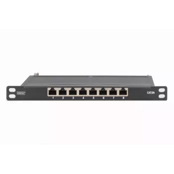 Patch Panel DIGITUS CAT6A θωρακισμένο, 8-Port 1/2U, Τοποθέτηση σε rack 10 inch, μαύρο RAL 9005