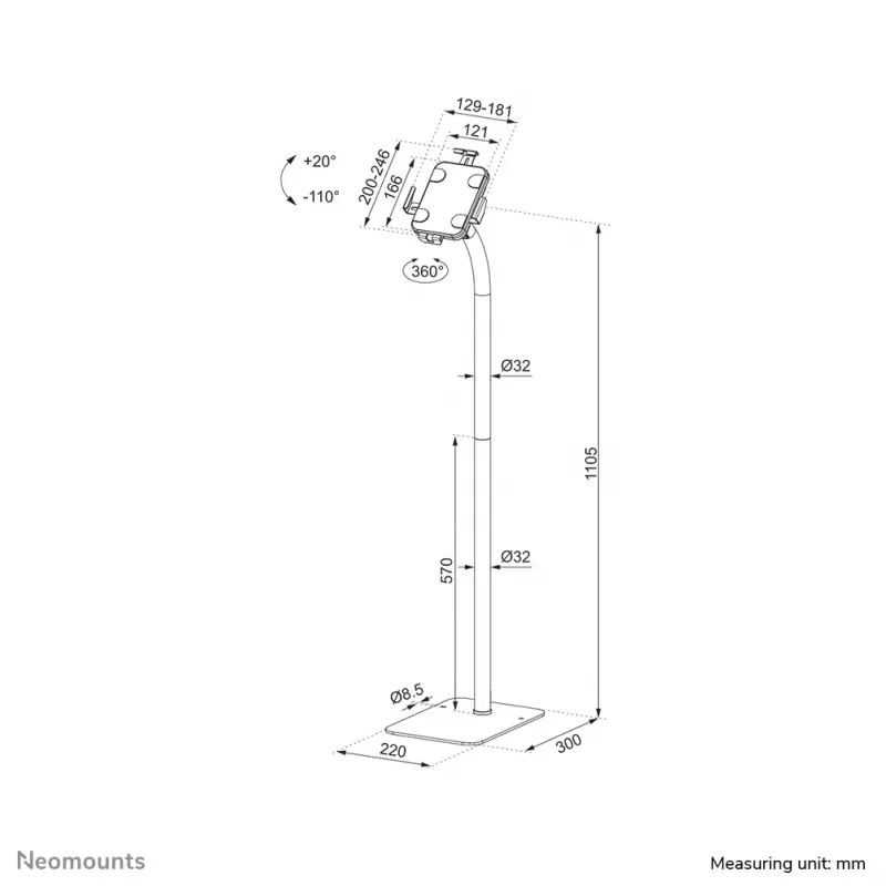 Neomounts FL15-625BL1 Βάση δαπέδου tablet 7.9-11 ίντσες - με κλειδαριά - universal