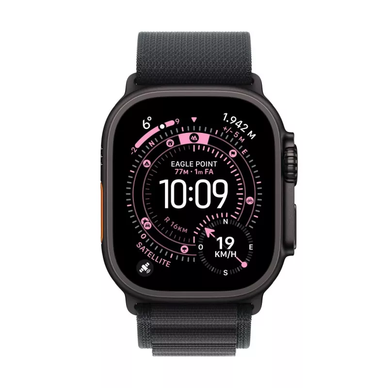 Apple Watch Ultra 3 MF0Q4QF/A GPS + Cellular (5G) 49 mm θήκη από μαύρο τιτάνιο με μαύρο λουράκι Alpine Loop – μέγεθος S