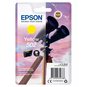 Epson μεμονωμένη συσκευασία Κίτρινο 502 μελάνι, τυπική απόδοση, Κίτρινο, χρωστική μελάνη, 3,3 ml, 1 τεμ., 165 σελίδες