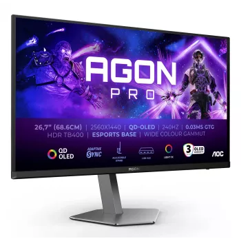 AOC AGON PRO AG276QZD2 Οθόνη υπολογιστή 67,3 cm (26,5 inch) 2560 x 1440 Pixel Quad HD QD-OLED Μαύρο, Γκρι