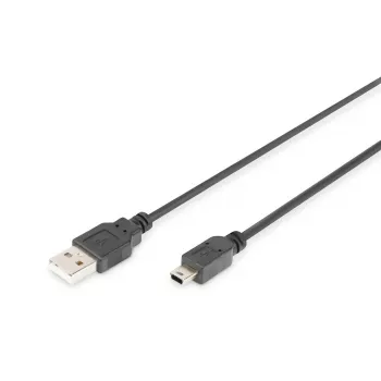 DIGITUS καλώδιο σύνδεσης USB 2.0, Type-A - Mini B (5 ακίδων) M/M, 1m, συμβατό με USB 2.0, μαύρο