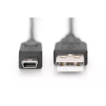 DIGITUS καλώδιο σύνδεσης USB 2.0, Type-A - Mini B (5 ακίδων) M/M, 1m, συμβατό με USB 2.0, μαύρο