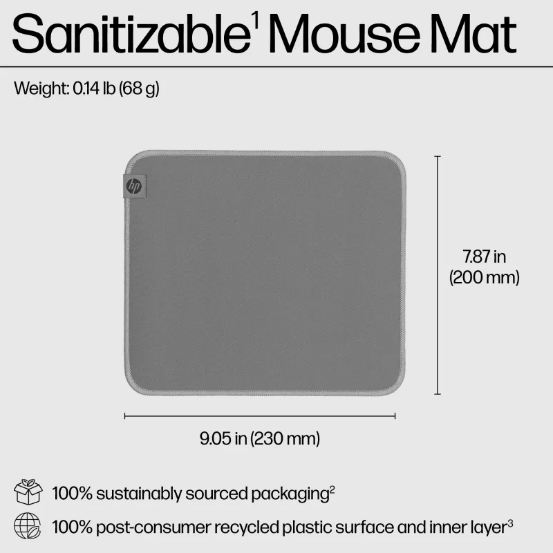 HP 105 απολυμαινόμενο mousepad, γκρι, μονοχρωματικό, πολυεστέρας, καουτσούκ