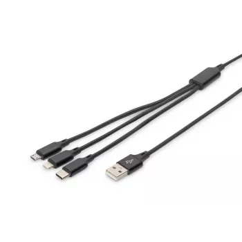 DIGITUS καλώδιο φόρτισης 3-in-1 USB-A – Lightning + Micro-B + Type-C 1 m
