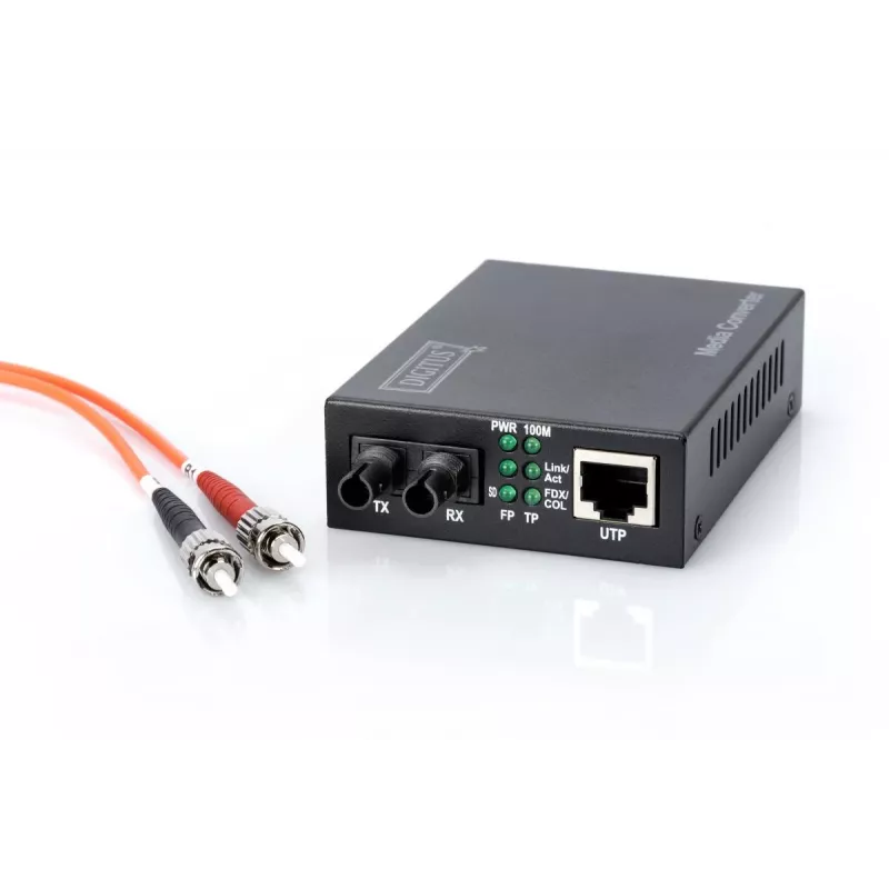 DIGITUS μετατροπέας μέσου, Multimode 10/100Base-TX σε 100Base-FX, με τροφοδοτικό, βύσμα ST, έως 2 km