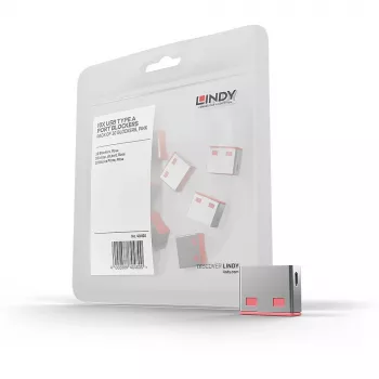 Lindy USB Portblocker (χωρίς κλειδί) – συσκευασία 10 τεμ., Ροζ, Portblocker, USB Type-A, Ροζ, Ακρυλονιτρίλιο-Βουταδιένιο-Στυρόλιο (ABS), 10 τεμ., Σακούλα