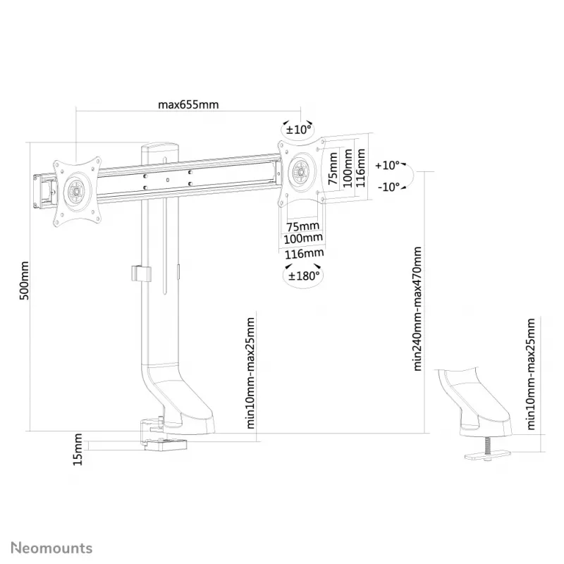 Neomounts FPMA-D860DBLACK Βραχίονας οθόνης 10-27 ίντσες