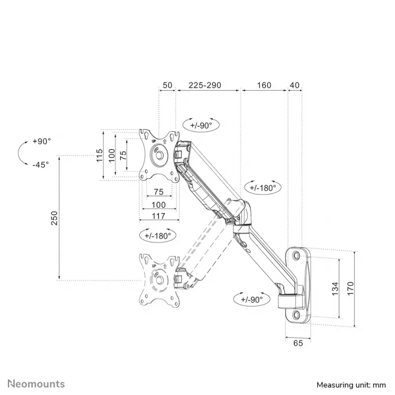 Neomounts WL70-450BL11 Βάση τοίχου οθόνης/τηλεόρασης 17-32 ίντσες - Γκάζι - Full Motion