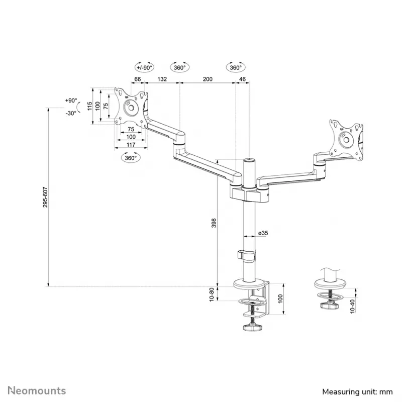 Neomounts DS60-425BL2 Βραχίονας οθόνης 17-27 ίντσες - οικονομικός χώρου