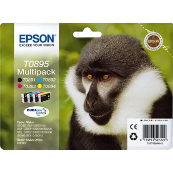 Epson Monkey Multipack 4 χρωμάτων T0895 DURABrite Ultra μελάνι, μαύρο, cyan, magenta, κίτρινο, 5,8 ml, 3,5 ml, 1 τεμ., πολυσυσκευασία