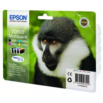 Epson Monkey Multipack 4 χρωμάτων T0895 DURABrite Ultra μελάνι, μαύρο, cyan, magenta, κίτρινο, 5,8 ml, 3,5 ml, 1 τεμ., πολυσυσκευασία