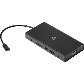USB-C Multi Port Hub HP Travel – HP 1C1Y5AA, USB-C Host, HDMI 2.0, VGA, 1×RJ-45, 2×USB-A 3.2 Gen1, 2×USB 2.0, αναγνώστης καρτών MicroSD, μαύρο