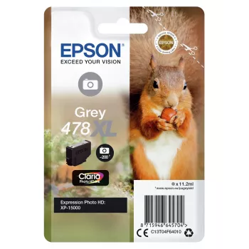 Epson Squirrel Singlepack Grey 478XL Claria Photo HD μελάνι, απόδοση High (XL), γκρι, μελάνι βαφής, 11,2 ml, 1 τεμ., 200 σελίδες