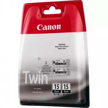 Canon BCI-15BK μαύρο μελανοδοχείο (Twin Pack), μαύρο, χρωστική μελάνη, 2 τεμ., 242 σελίδες, Multipack