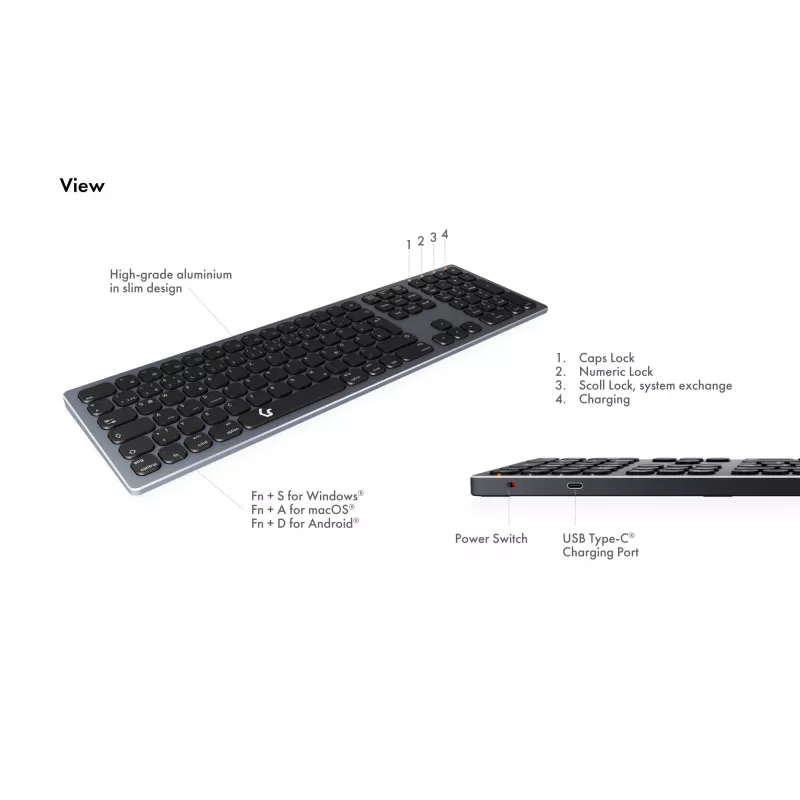 KeySonic KSK-8023BTRF (DE) Πληκτρολόγιο Universal Bluetooth QWERTZ Γερμανικό Ανθρακί, Μαύρο