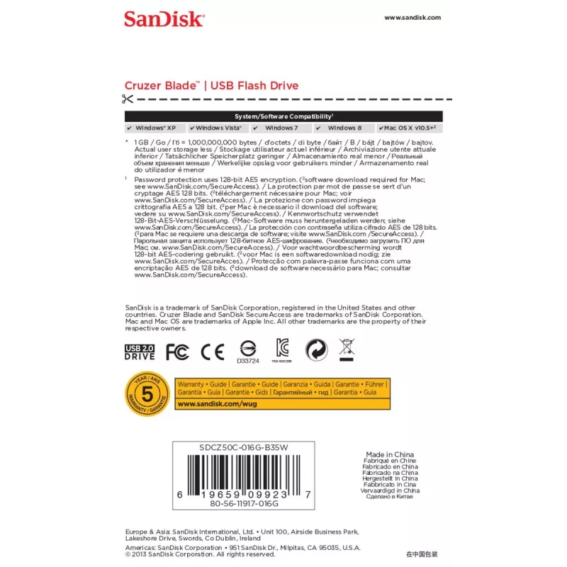 WESTERN DIGITAL SanDisk Cruzer Blade - 16 GB USB-Stick - USB 2.0 - λευκό