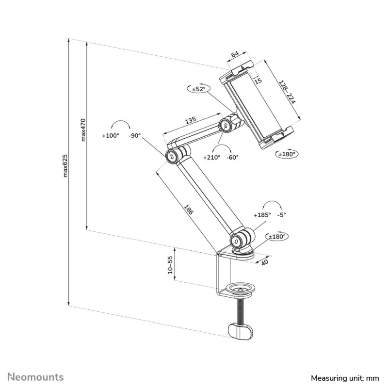 Neomounts DS15-545WH1 Βάση tablet με σφιγκτήρα γραφείου 4,7-12,9 ίντσες - universal - full motion