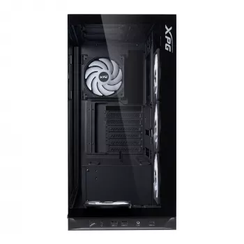 XPG Invader X BTF κουτί υπολογιστή Midi Tower, ATX/Micro-ATX/Mini-ITX, ψημένο γυαλί, 5 ανεμιστήρες ARGB 120 mm, USB-C, χωρίς τροφοδοτικό, μαύρο