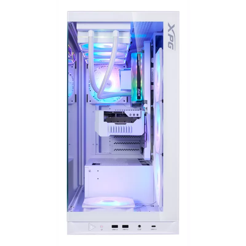 XPG Invader X BTF κουτί υπολογιστή Midi Tower, ATX/Micro-ATX/Mini-ITX, διαφανές πλαϊνό πάνελ, 5 ανεμιστήρες ARGB 120 mm, USB-C, χωρίς τροφοδοτικό, λευκό