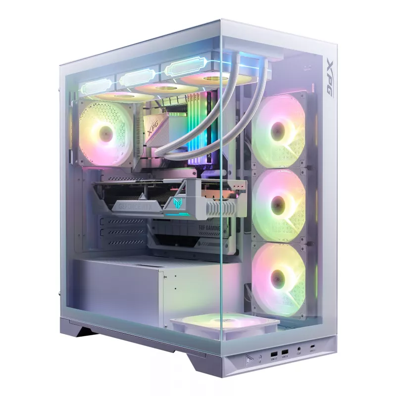 XPG Invader X BTF κουτί υπολογιστή Midi Tower, ATX/Micro-ATX/Mini-ITX, διαφανές πλαϊνό πάνελ, 5 ανεμιστήρες ARGB 120 mm, USB-C, χωρίς τροφοδοτικό, λευκό