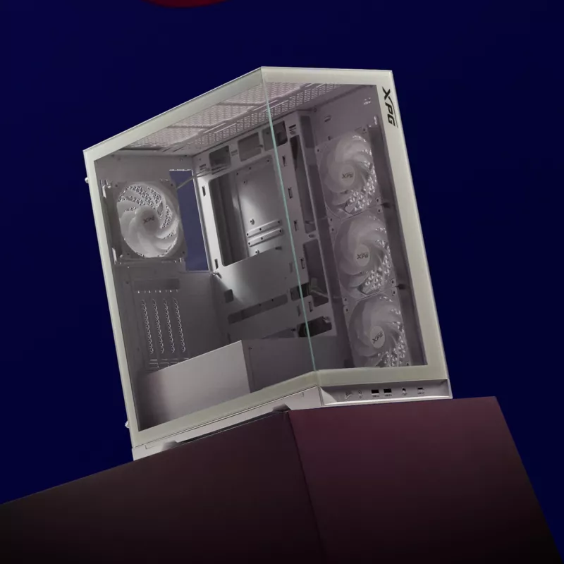 XPG Invader X BTF κουτί υπολογιστή Midi Tower, ATX/Micro-ATX/Mini-ITX, διαφανές πλαϊνό πάνελ, 5 ανεμιστήρες ARGB 120 mm, USB-C, χωρίς τροφοδοτικό, λευκό