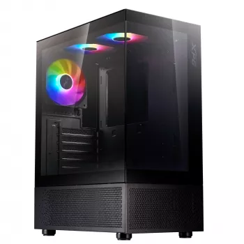 XPG Invader X Mini κουτί υπολογιστή Midi Tower, ATX/Micro-ATX/Mini-ITX, ψημένο γυαλί, 5 ανεμιστήρες ARGB 120 mm, USB-C, χωρίς τροφοδοτικό, μαύρο